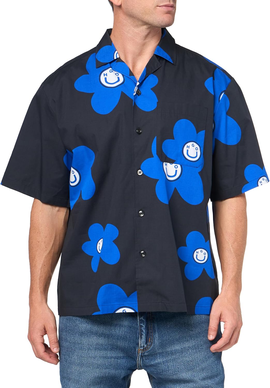 

HUGO Мужская рубашка с коротким рукавом и принтом, Black Floral