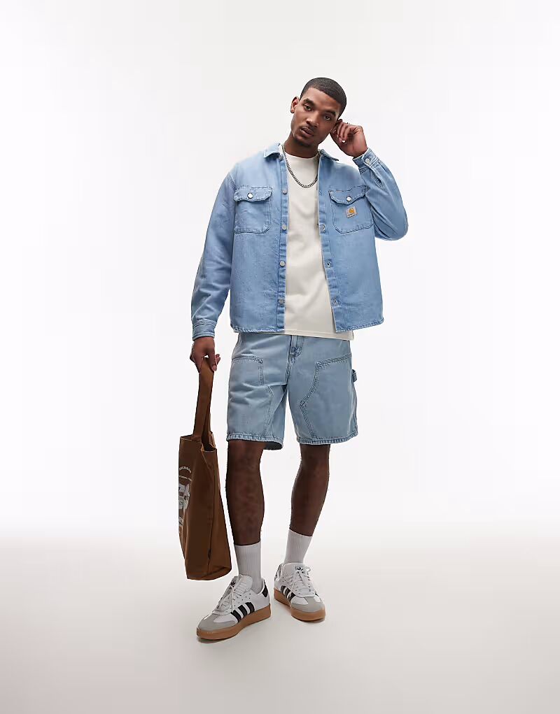 

Рубашка Carhartt WIP harvey denim в средне-синем цвете