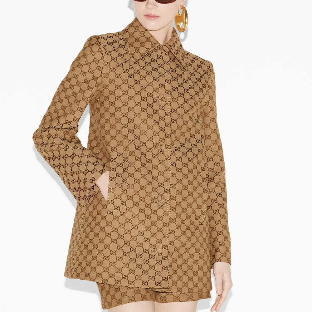 (WMNS) Пальто Gucci GG из канваса, цвет «Бежевый коричневый» — фото 3