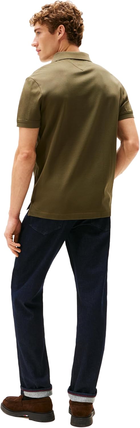Мужские поло Tommy Hilfiger с коротким рукавом, свободного кроя и скрытыми планками, Army Green — фото 4