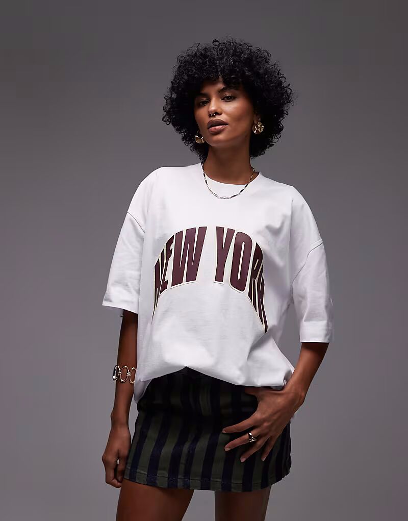 

Футболка оверсайз с принтом Topshop New York белого цвета