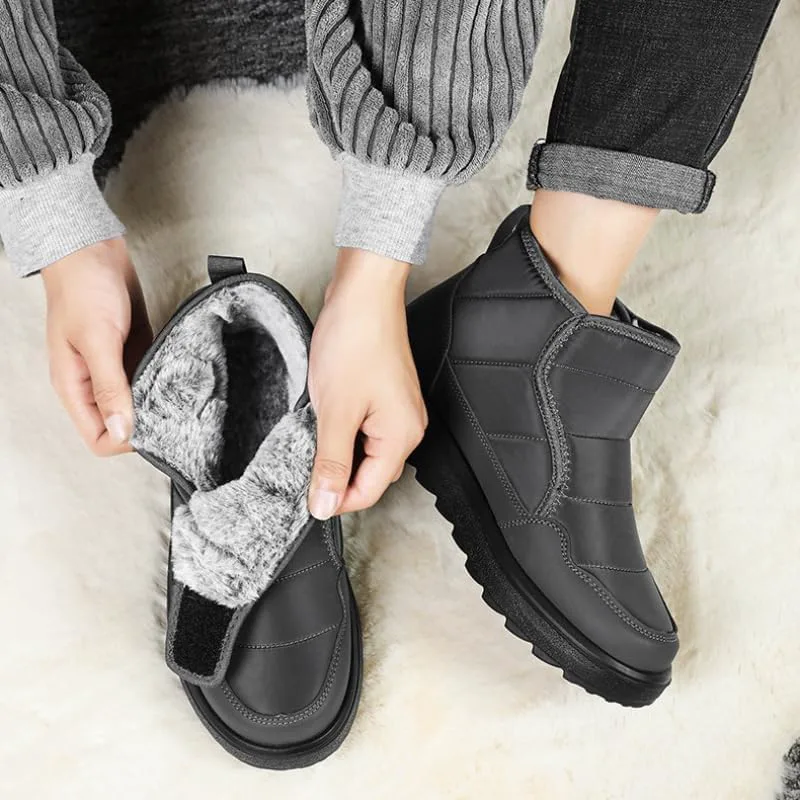 Мужские зимние ботинки Snow Boots водонепроницаемые, утепленные мехом, теплые ботинки до щиколотки, с застежкой-липучкой, удобные для ходьбы на улице Hhhchpm, серый — фото 2