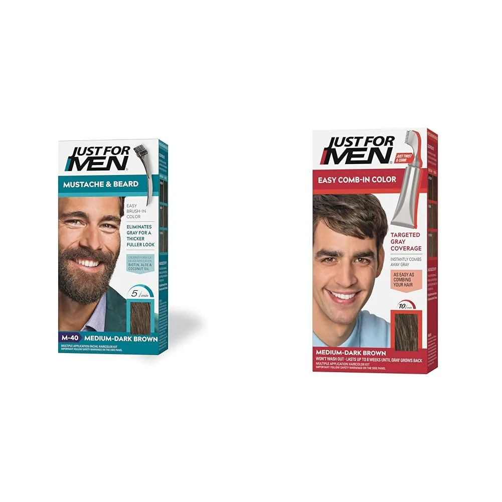 Краска для усов и бороды Just For Men, в комплекте с кисточкой для легкого нанесения и расчесывания. Краска для мужских волос., Medium-Dark Brown M-40
