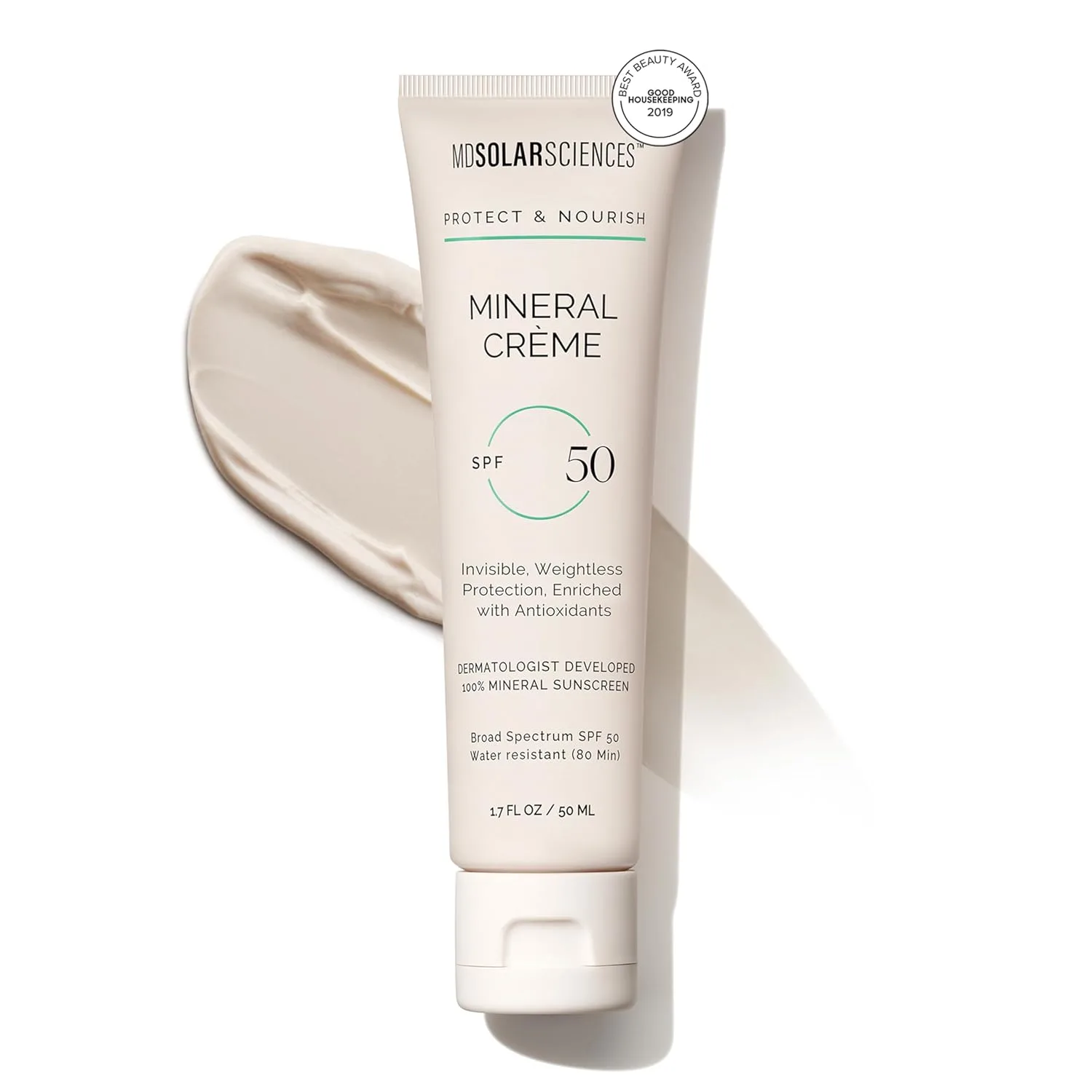 MDSolarSciences Mineral Crème SPF 50 солнцезащитный крем для лица - водостойкий, широкий спектр защиты от ультрафиолета - смешиваемый микронизированный оксид цинка - гладкое натуральное матовое покрытие 49.61 г (1 шт.), No Color