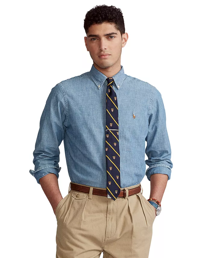 

Мужская рубашка индиго из шамбре больших размеров Polo Ralph Lauren, синий