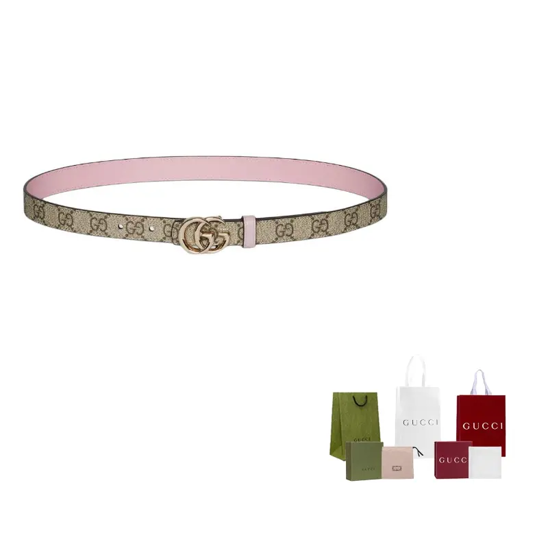 

GUCCI Реверсивный тонкий ремень Gg Marmont, Beige/Dark Brown/Dark Pink/Light Gold