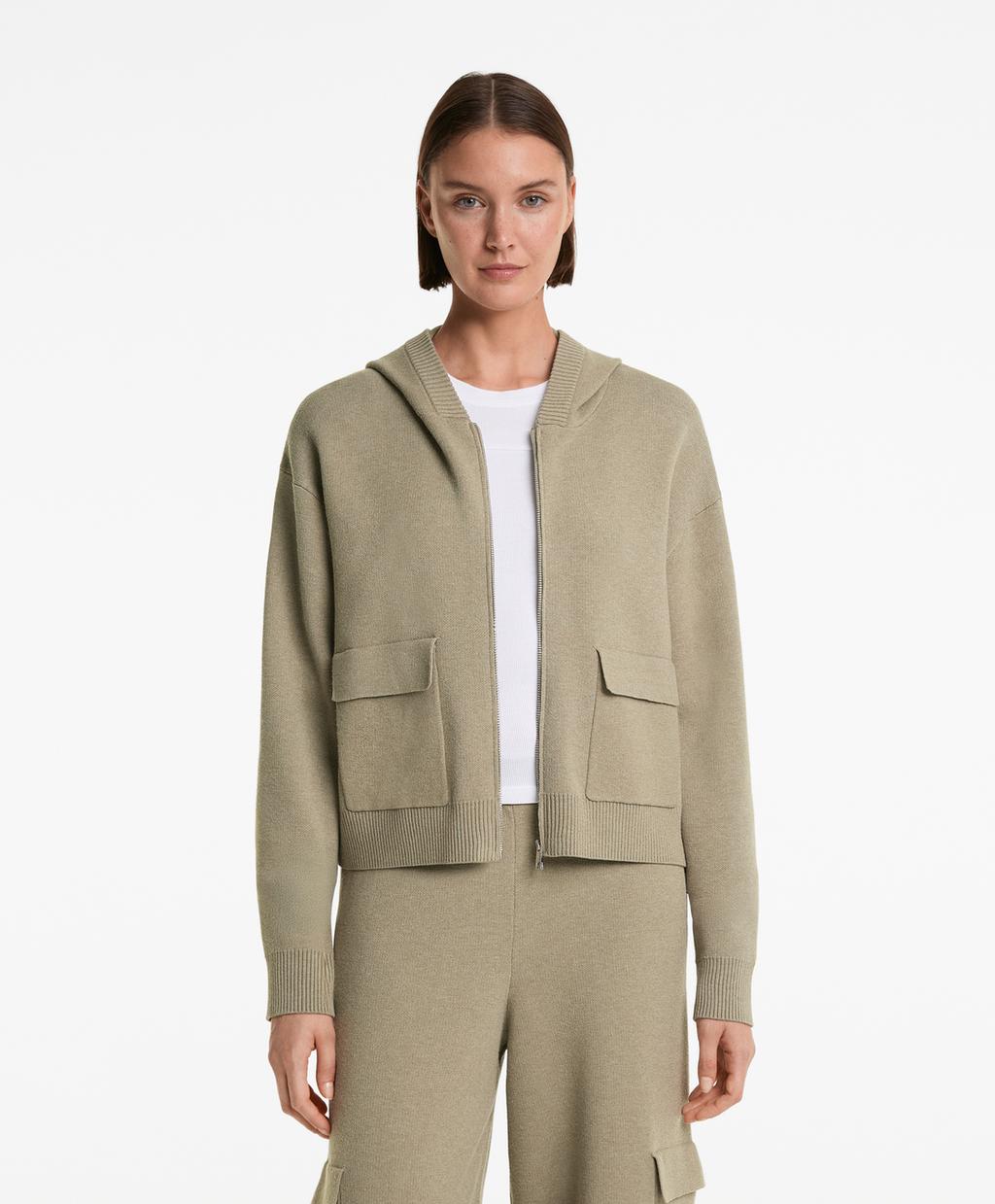 

Трикотажная куртка-карго с капюшоном Oysho, цвет Khaki-Grey