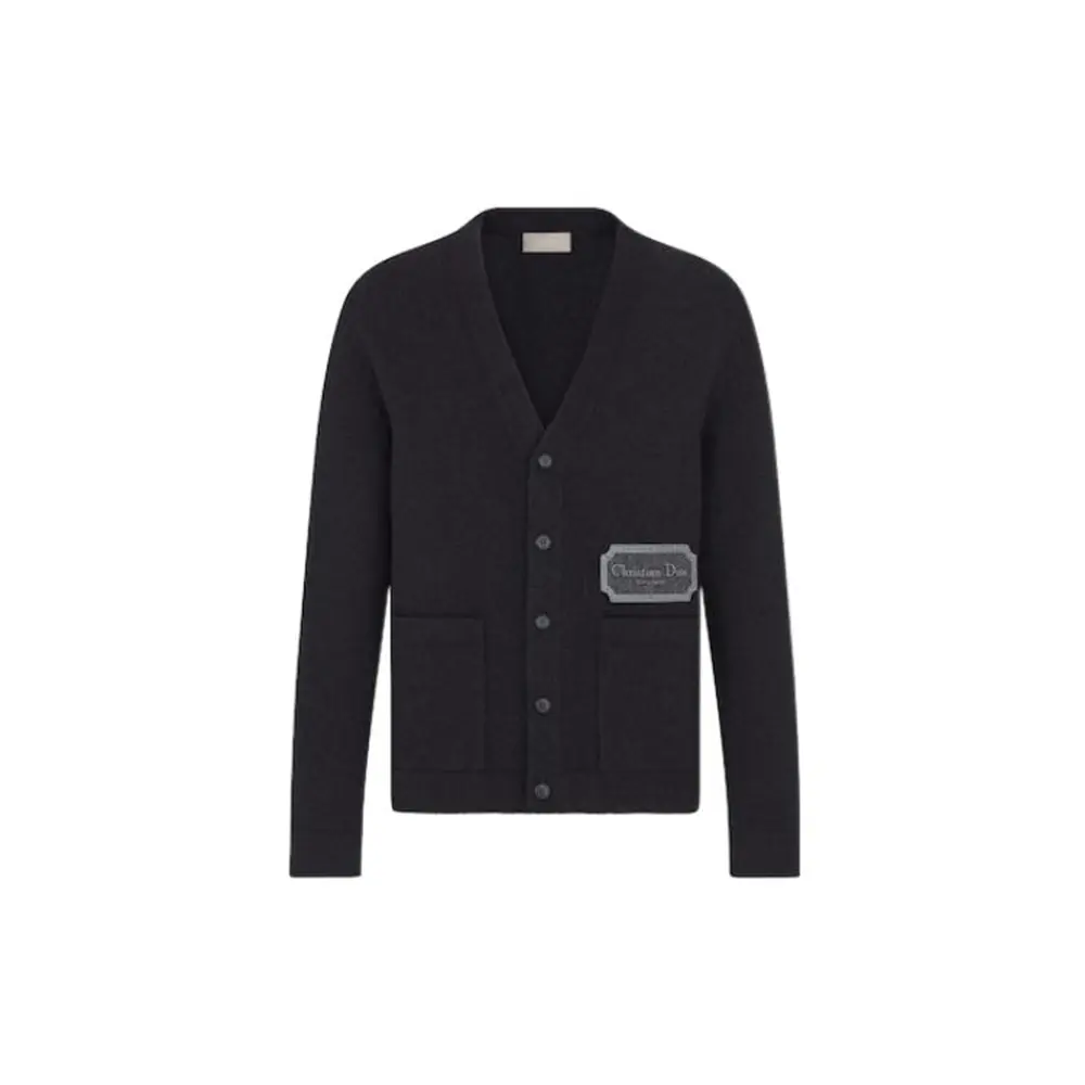 Кардиган с V-образным вырезом и логотипом Homme DIOR, черный — фото 4
