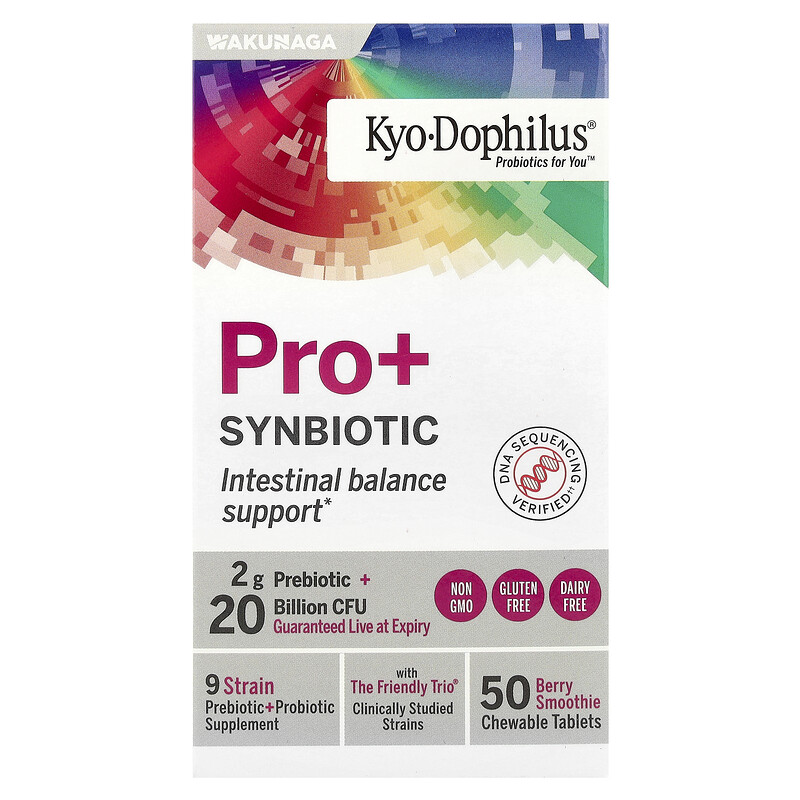 

Kyolic, Kyo-Dophilus Pro + Synbiotic, ягодный смузи, 50 жевательных таблеток