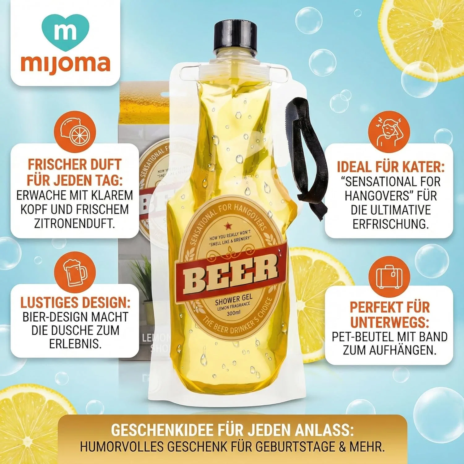 Гель для душа MIJOMA Beer с освежающим ароматом лимона, 300 мл Mijoma — фото 4