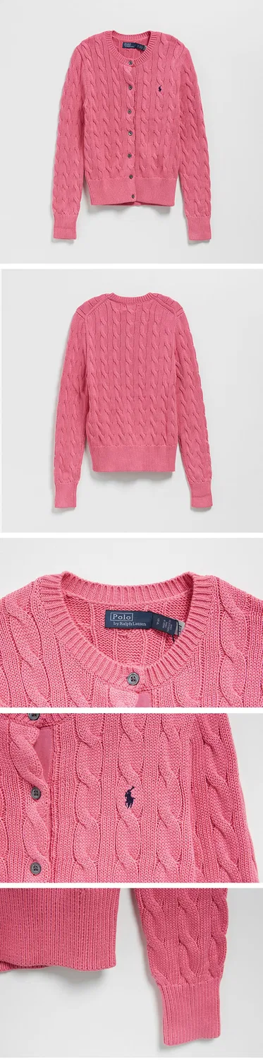 Женский облегающий хлопковый кардиган с круглым вырезом, розовый, от Polo Ralph Lauren — фото 3