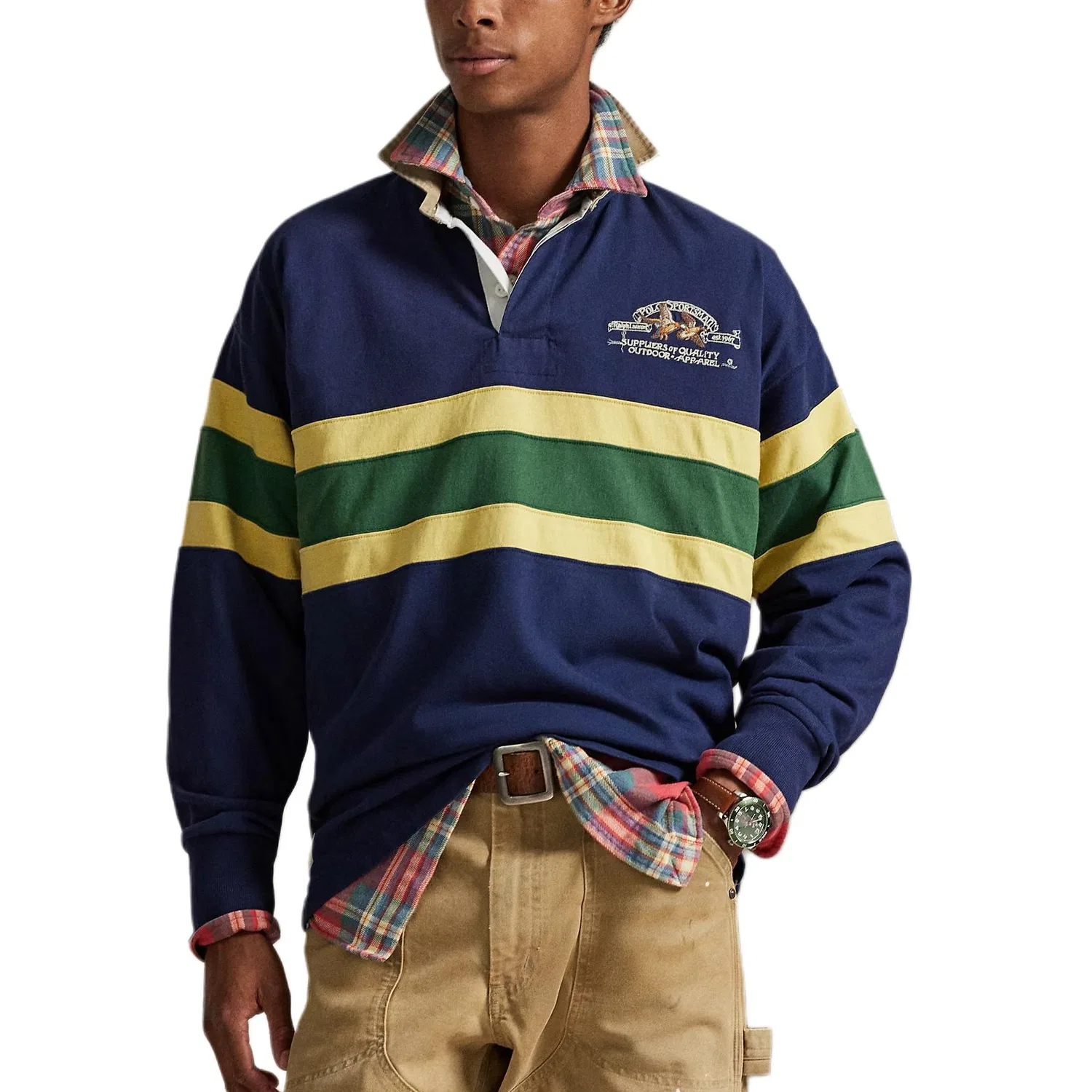 Поло с длинным рукавом и полосатой отделкой Polo Ralph Lauren, Newport Marine Blue — фото 3