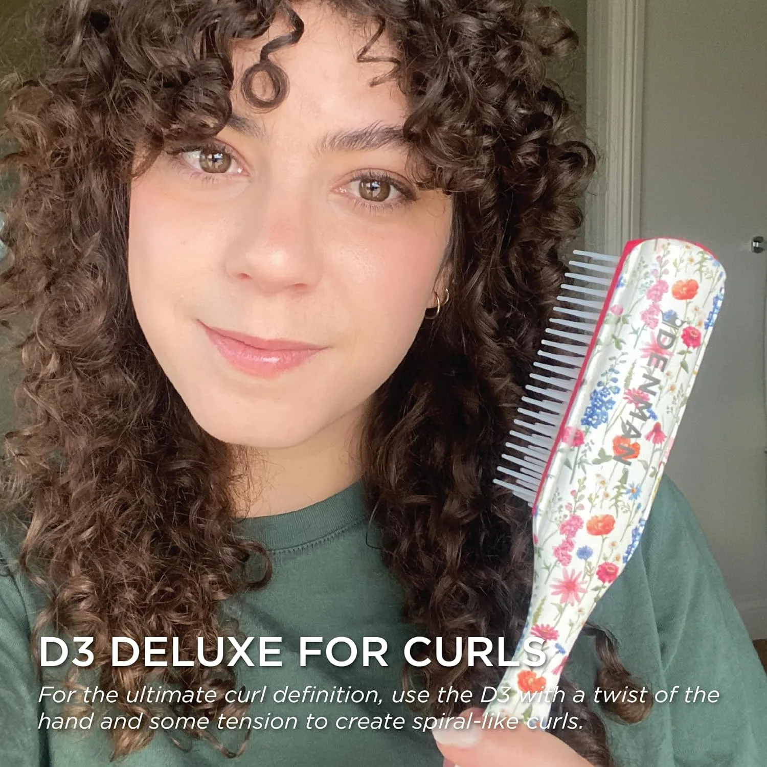 Denman D3 Original Curl Definer & Styler, щетка для вьющихся волос для женщин и мужчин - 7 рядов для распутывания и формирования локонов, щетка для гладких и четких завитков, Floral — фото 4