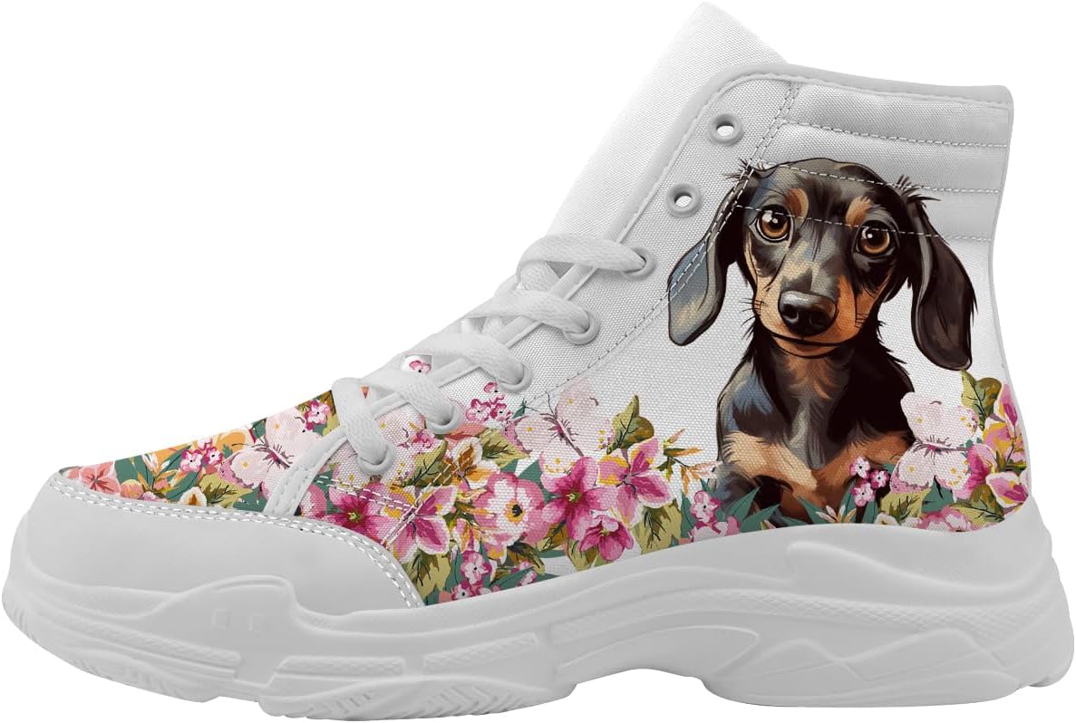 

Кроссовки с таксой для женщин и мужчин, высокие кеды на шнуровке на платформе, подарок для нее и для него Generic, белый/розовый/коричневый