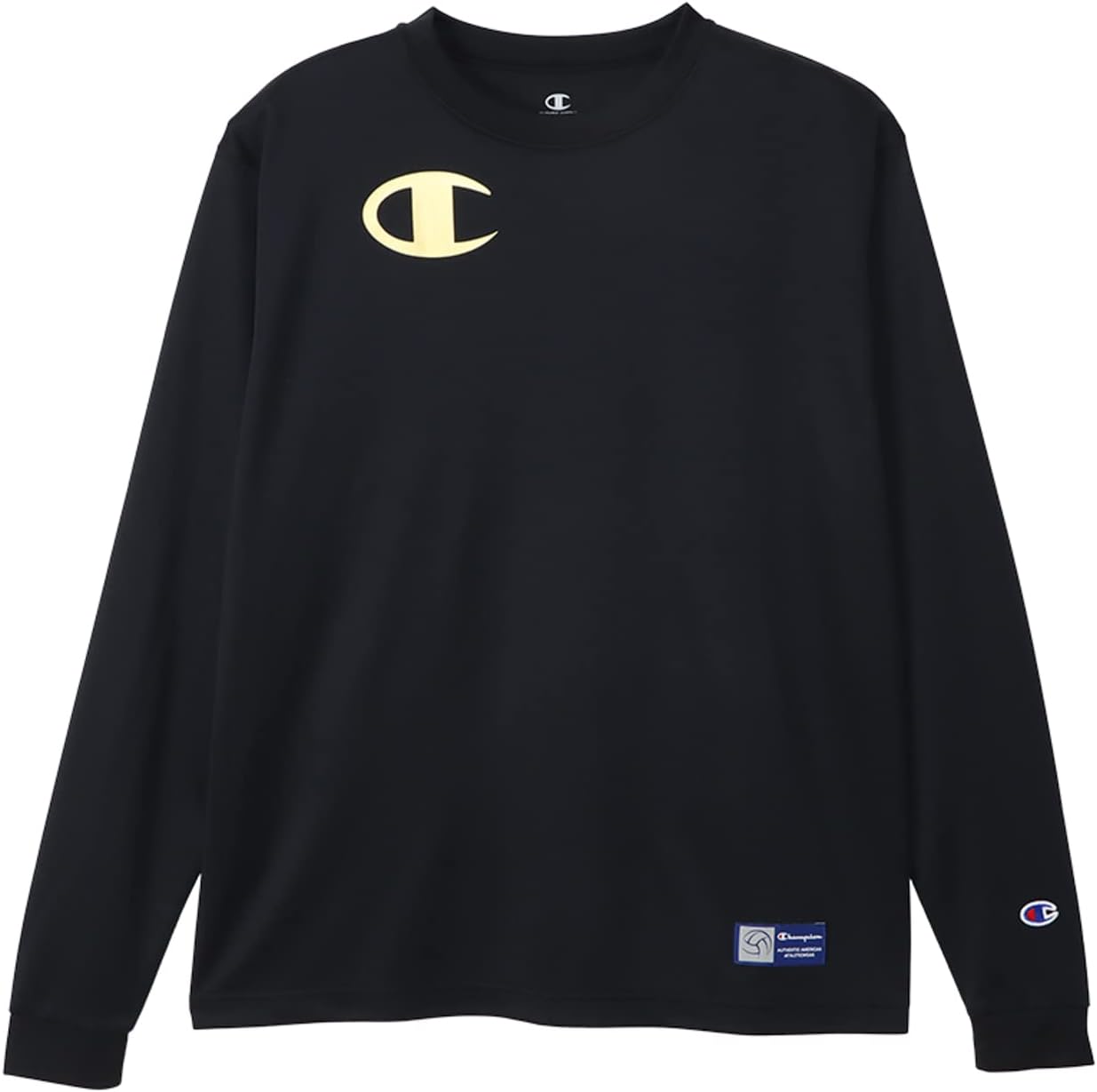 

Мужская футболка с длинным рукавом Champion C3-YV410, круглый вырез, антибактериальная, влагоотводящая, быстросохнущая, с логотипом One Point, футболка с длинным рукавом, для волейбола, черный/золотой
