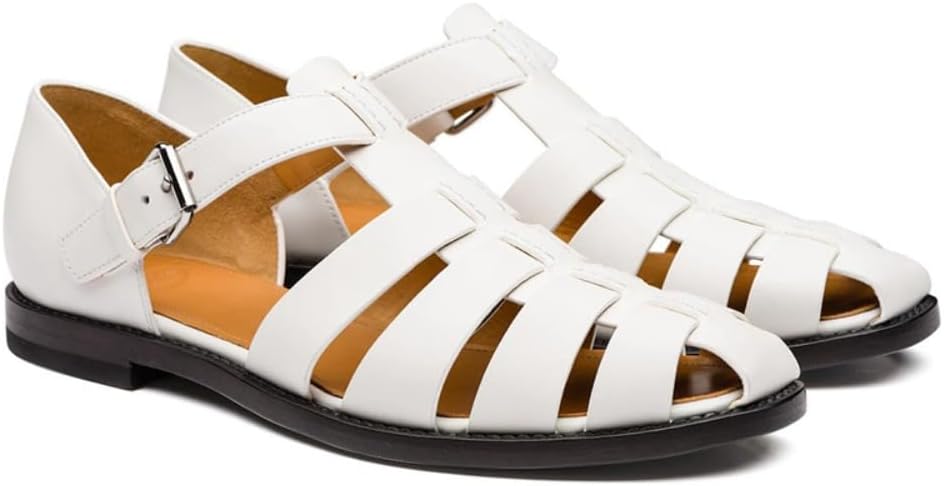 

Мексиканские сандалии-гуарачи из плетеной кожи для мужчин, широкая подошва Geerta, белый