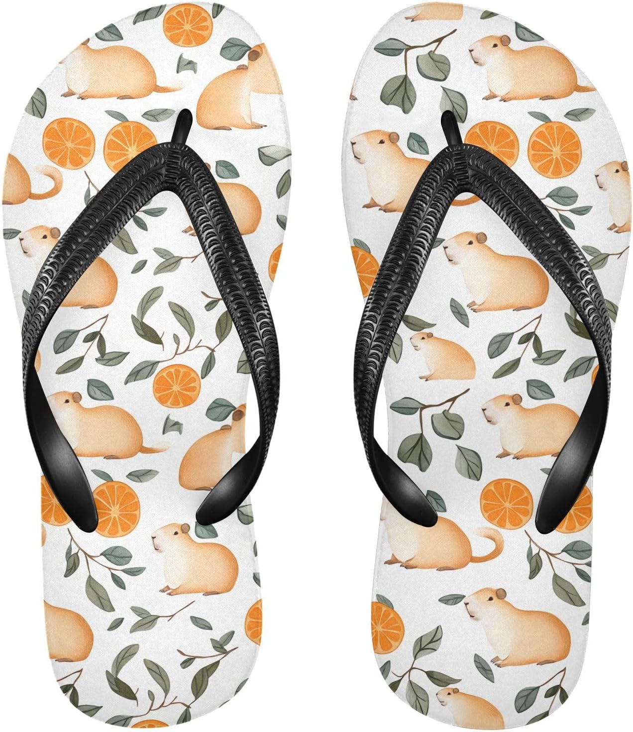 

Шлепанцы Capybaras Oranges Green Leaves для пляжа, летнего отдыха, повседневной носки, для женщин и мужчин, обувь для душа 20861712 Kfbe
