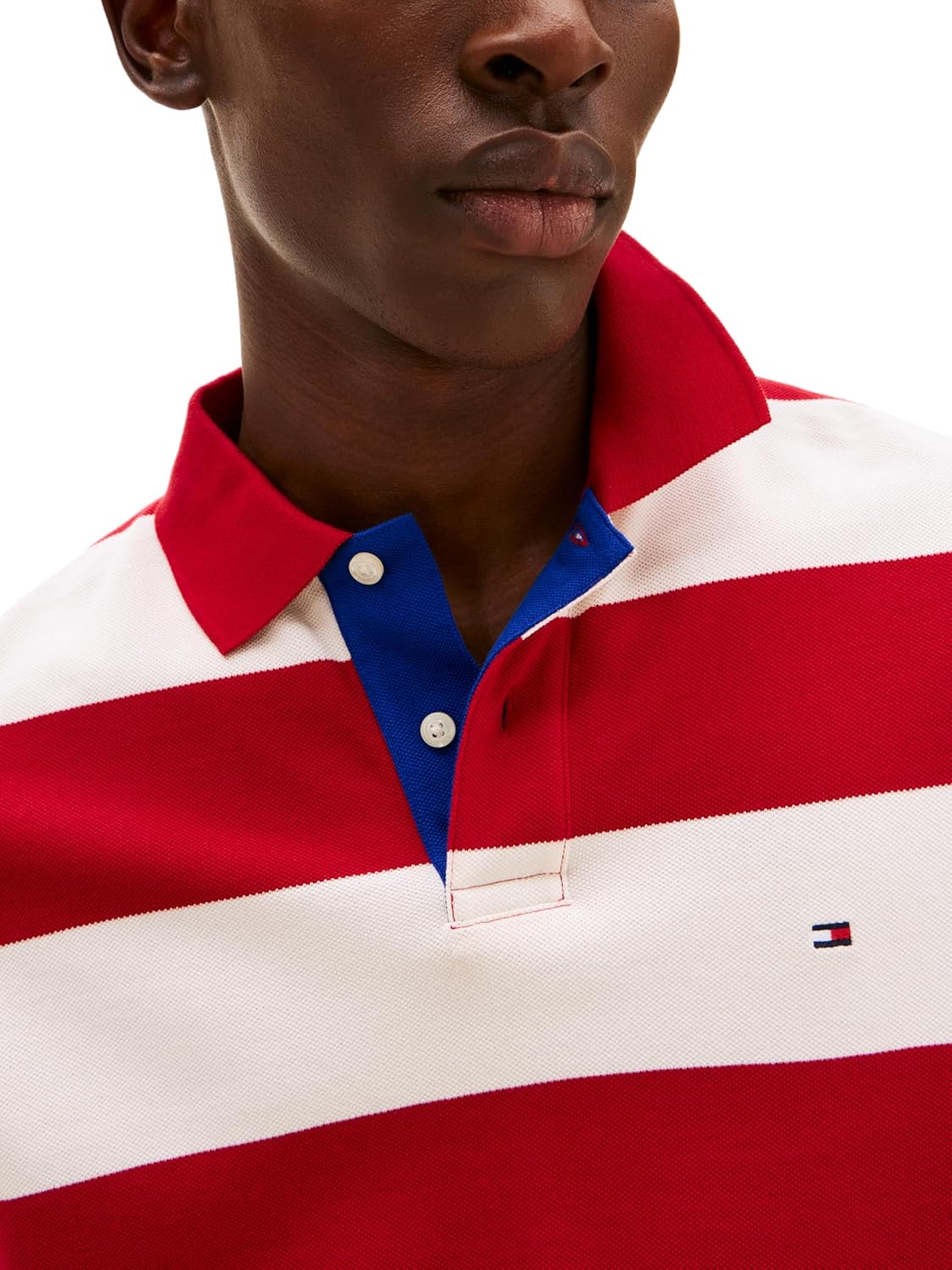 Мужские поло Tommy Hilfiger с коротким рукавом, повседневного кроя, с рисунком в виде регбийных полос, Medium Red / Ivory Petal — фото 2