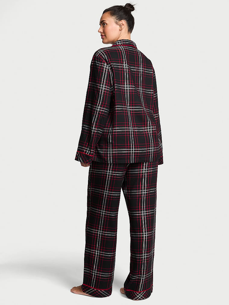 Длинный пижамный комплект из фланели Victoria'S Secret, signature flannel black/vs white/red yd plaid — фото 2