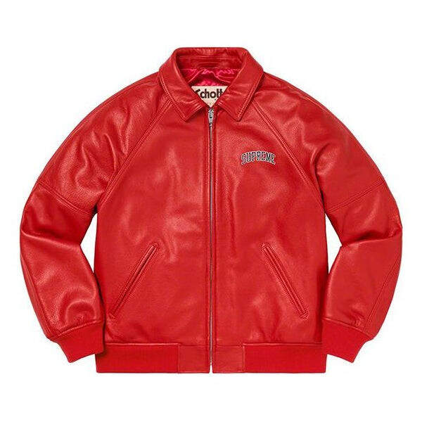 

Куртка fw19 week 1 x martin wong x schott 8-ball leather varsity jacket Supreme, красный
