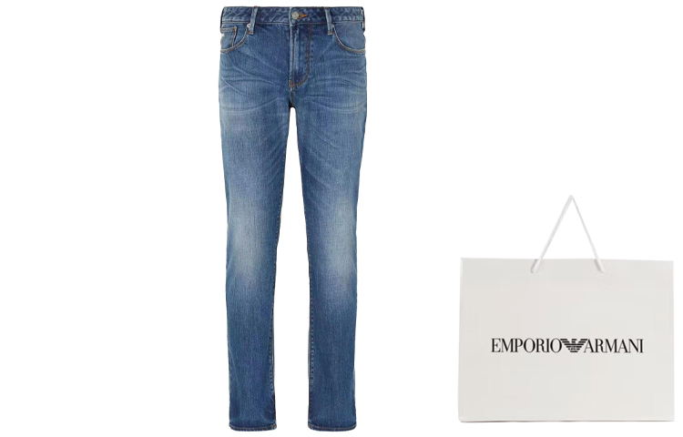 Джинсы EMPORIO ARMANI синие с эффектом отбеливания Slim fit комфортные — фото 2