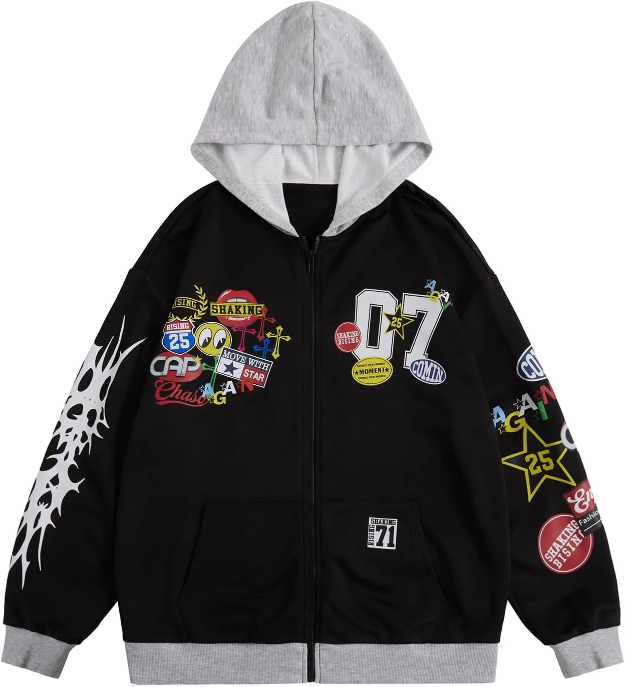 

SOLY HUX Мужская графическая оверсайз толстовка с капюшоном Y2k на молнии