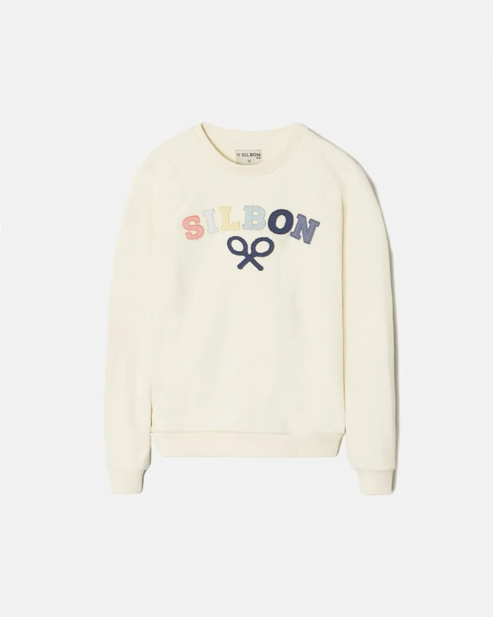 

Детский свитер с круглым вырезом и логотипом спереди Silbon, кремовый