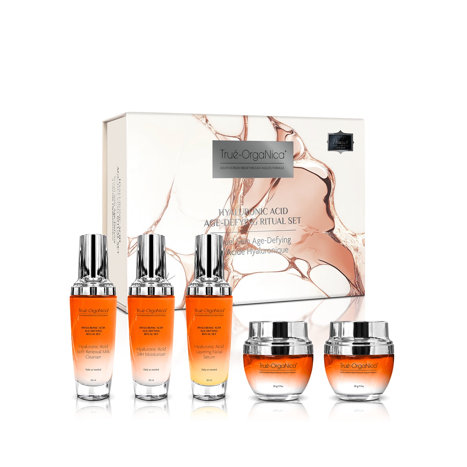 

Набор для омолаживающего ритуала с гиалуроновой кислотой True Organica, 8.4 Oz