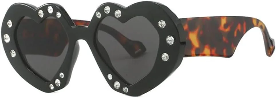 

Солнцезащитные очки в форме сердца в стиле панк для женщин, роскошные солнцезащитные очки со стразами, очки для вечеринок, уличная мода TYUVIVO, C1leopardblack