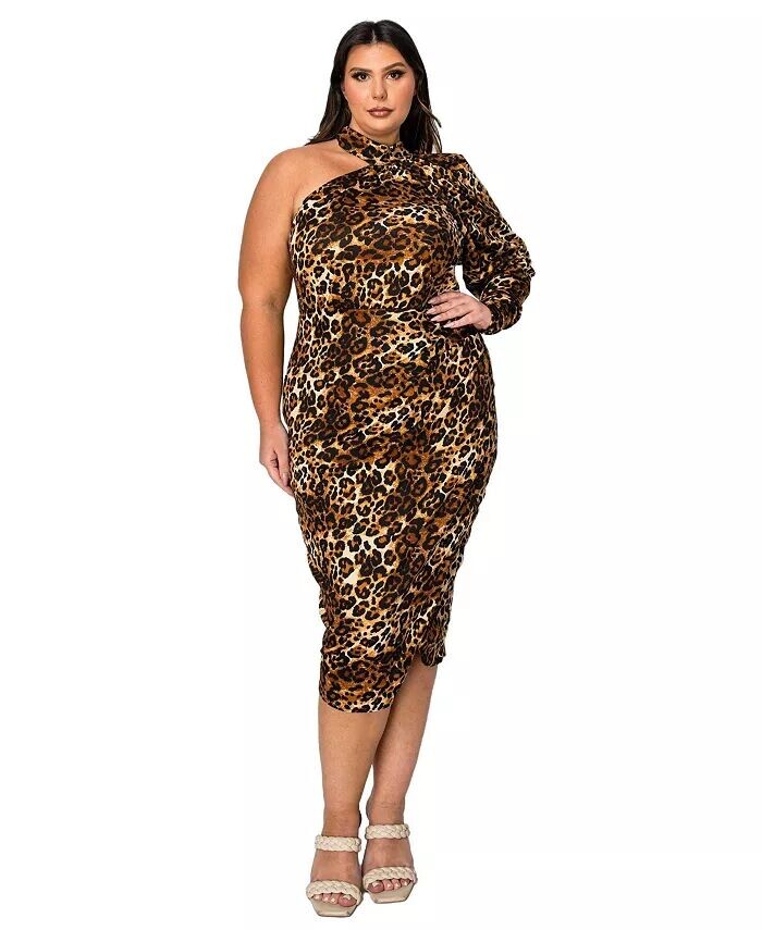 

Платье миди на одно плечо Relia Plus Size L I V D, коричневый/бежевый