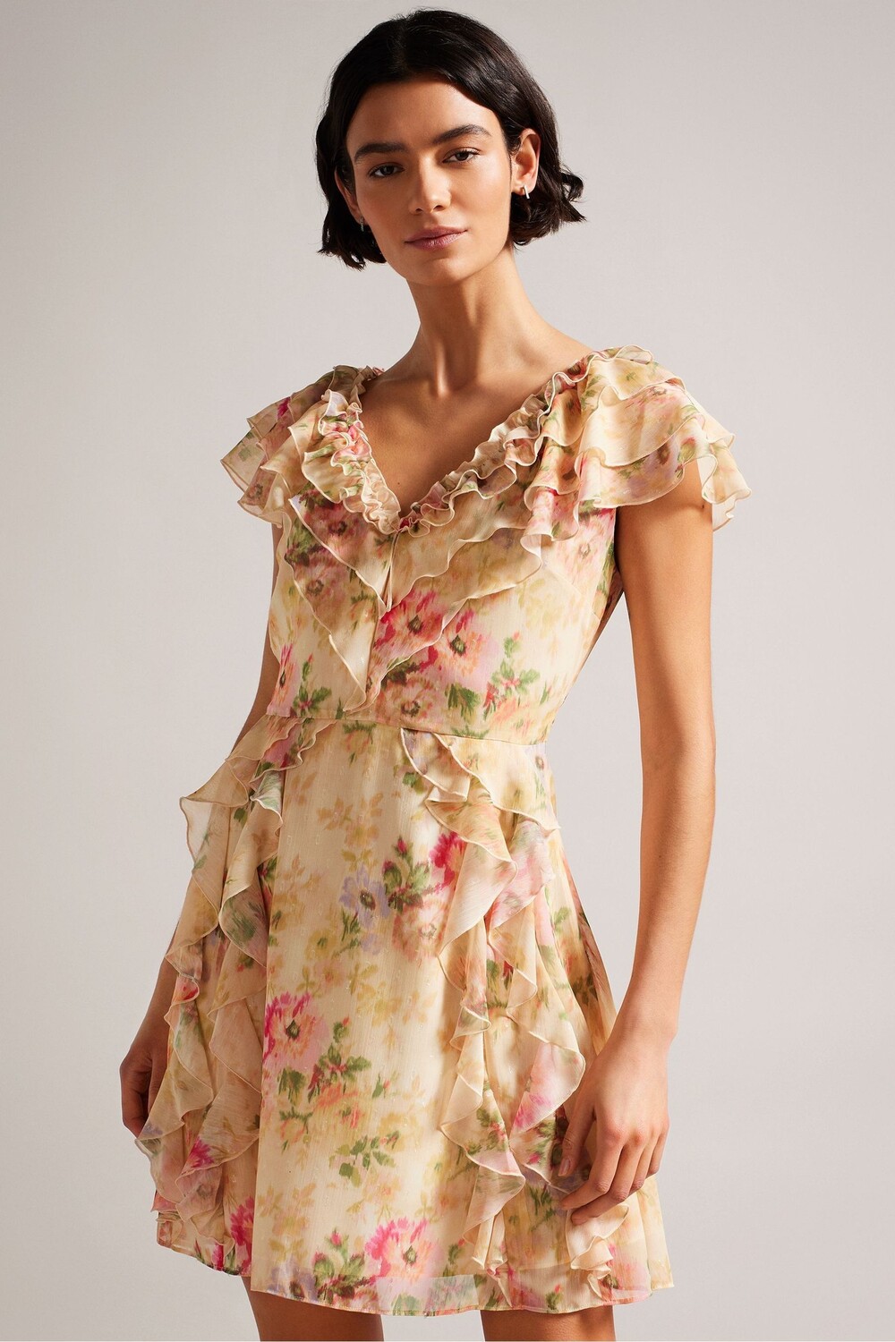 

Коричневое мини-платье без рукавов Ammiah с рюшами и V-образным вырезом Ted Baker, коричневый