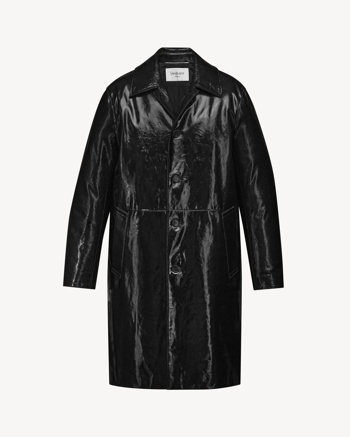 Пальто из пузырчатой овечьей кожи Saint Laurent, черный — фото 2