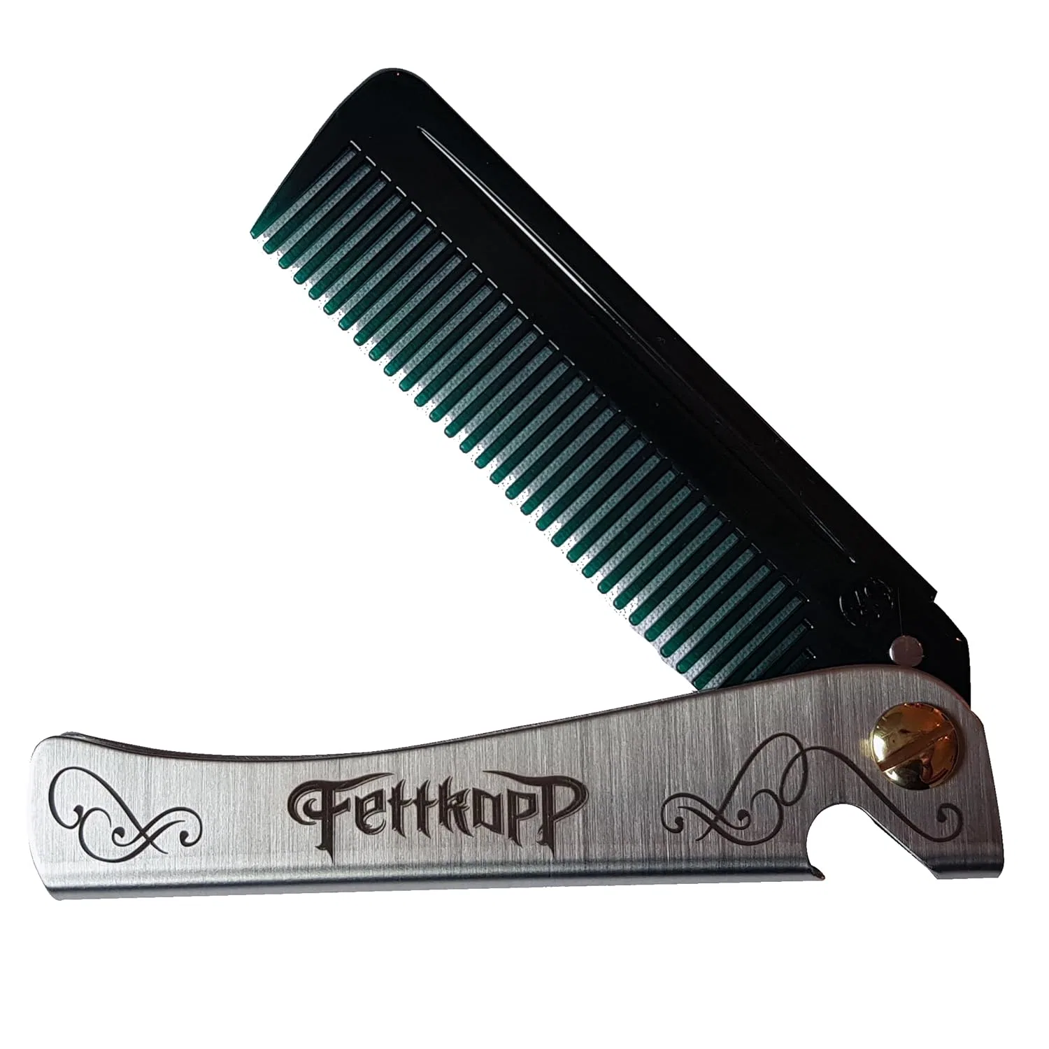 Складная карманная расческа The Man Comb с металлической ручкой, зеленая Fettkopp, Green — фото 4