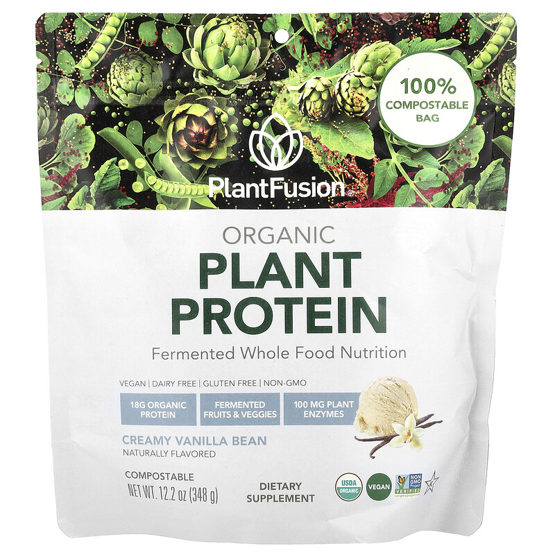 

PlantFusion, Органический растительный протеин, сливочные стручки ванили, 348 г (12,2 унции)