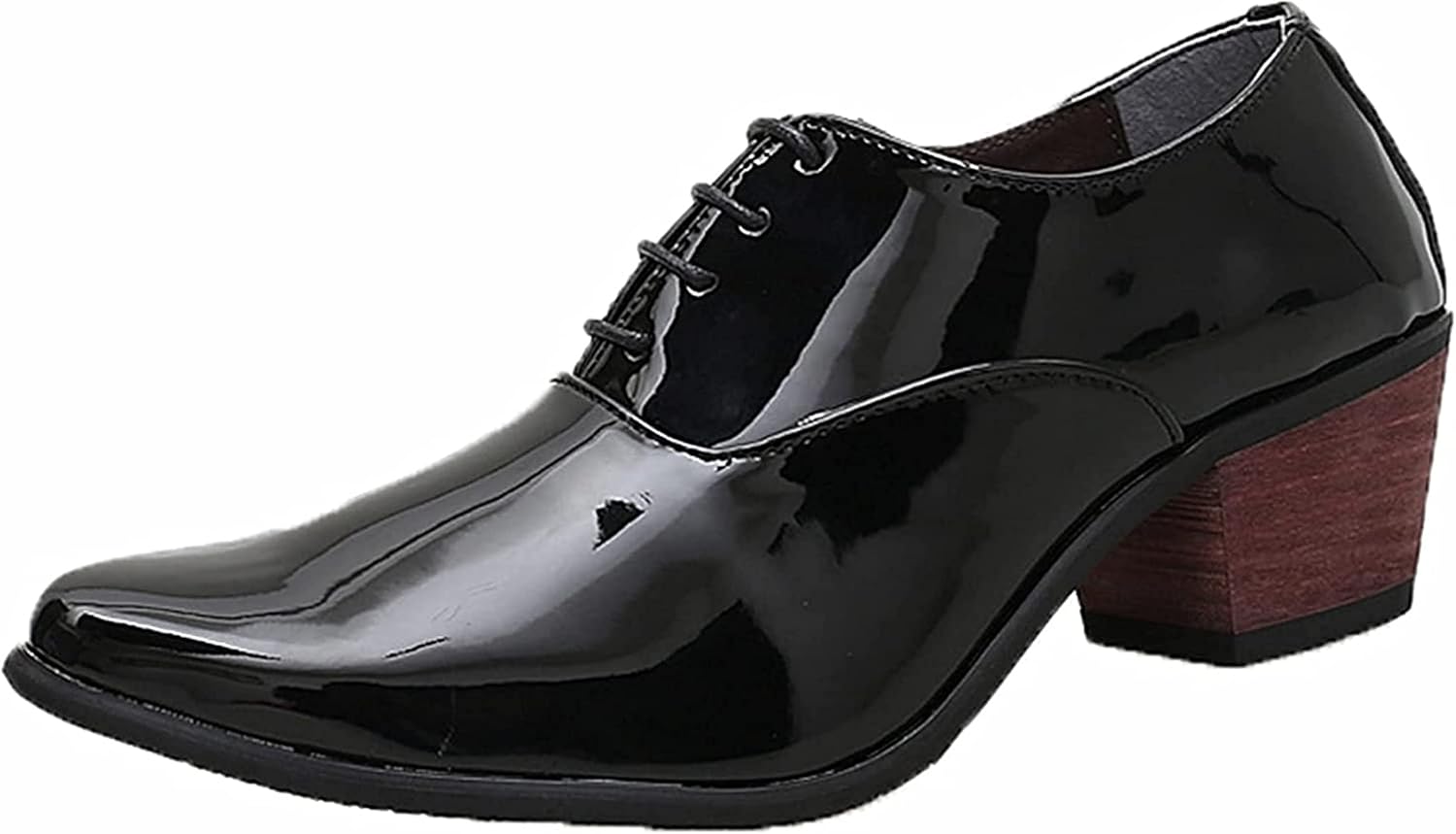 

Мужские туфли Yiozoi из лаковой кожи, шнуровка, увеличение роста, оксфорды для бизнеса, свадьбы, с заостренным носком, черный