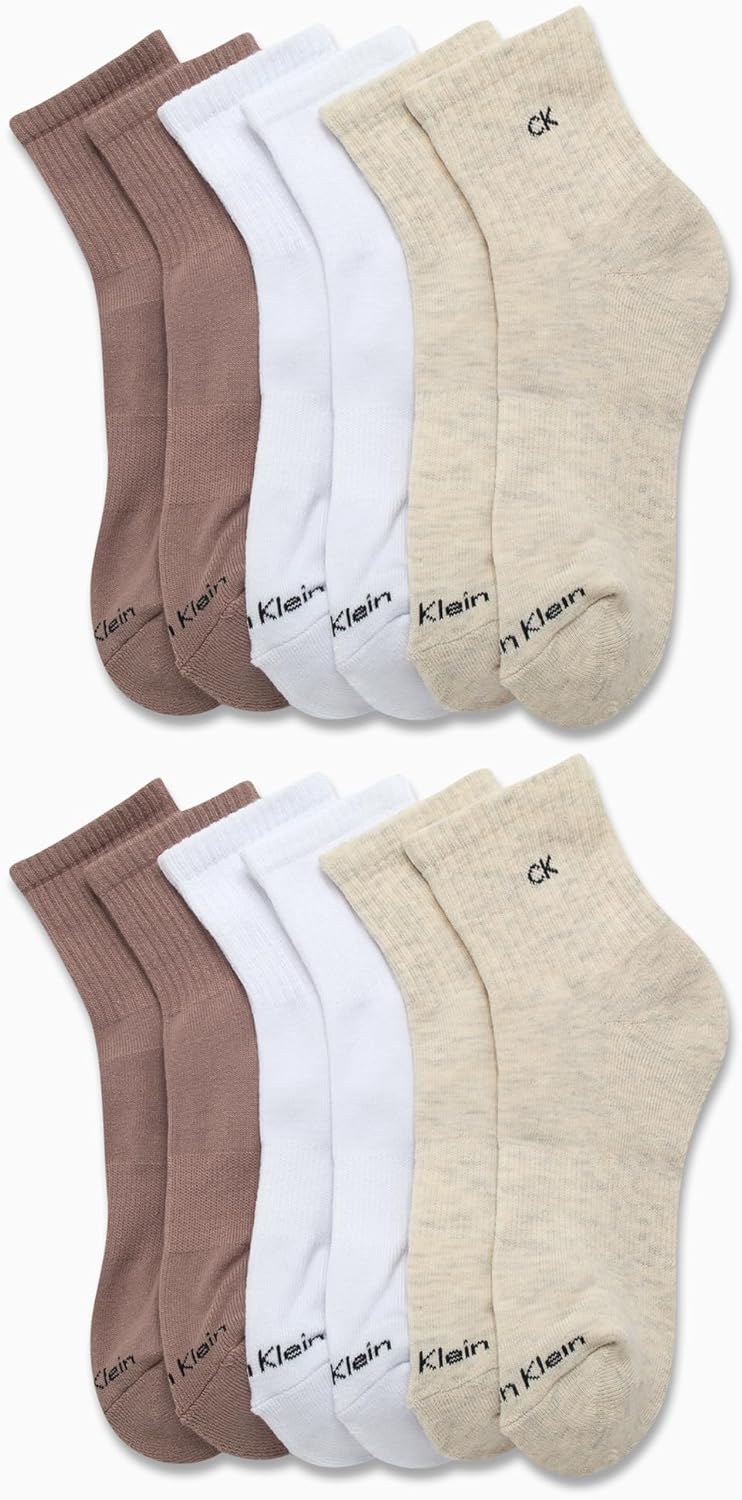Женские носки Calvin Klein High Quarter - 12 пар махровых дышащих спортивных носков с мягкой подкладкой для женщин (размер обуви: 4-10), Beige Assorted — фото 3