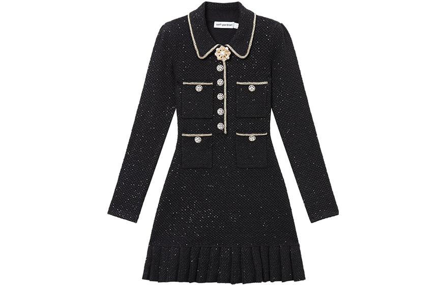 

Self-portrait Женское классическое черное платье с длинными рукавами Self Portrait