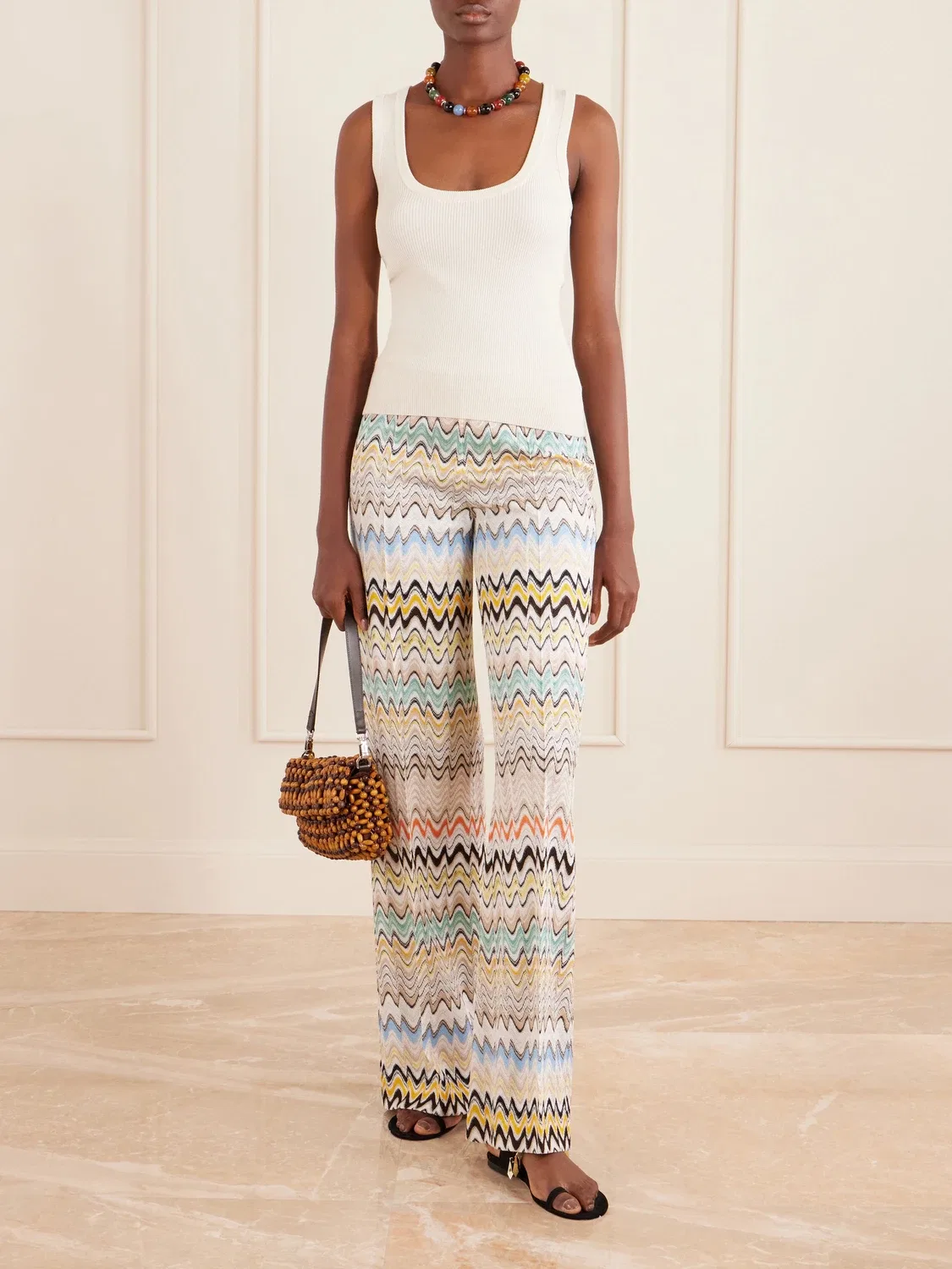 Вязаные крючком полосатые широкие брюки Missoni, белый — фото 2