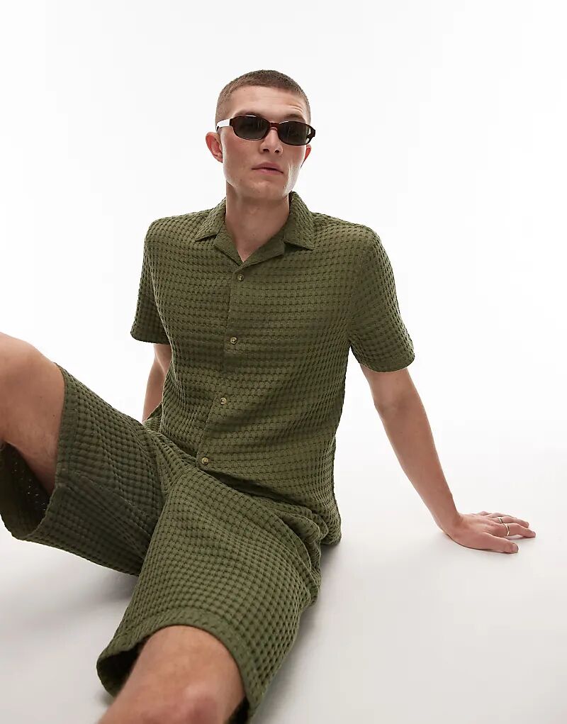 

Текстурированная клетчатая куртка Topman цвета хаки