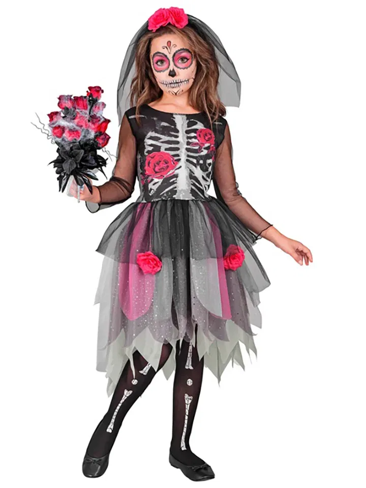 Костюм Flower Skelett Girl, Widmann, серый/розовый