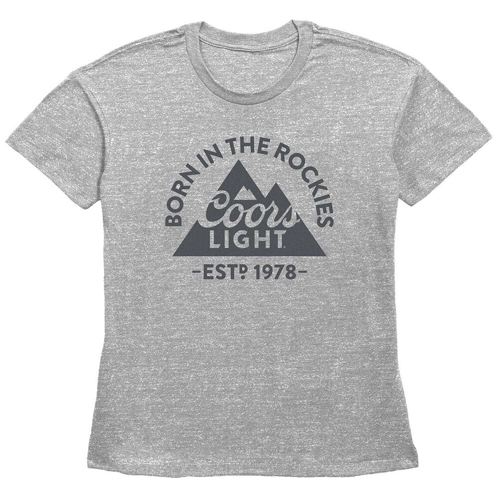 

Женская футболка Coors Light Born In The Rockies с рисунком Licensed Character, цвет Heather Gray