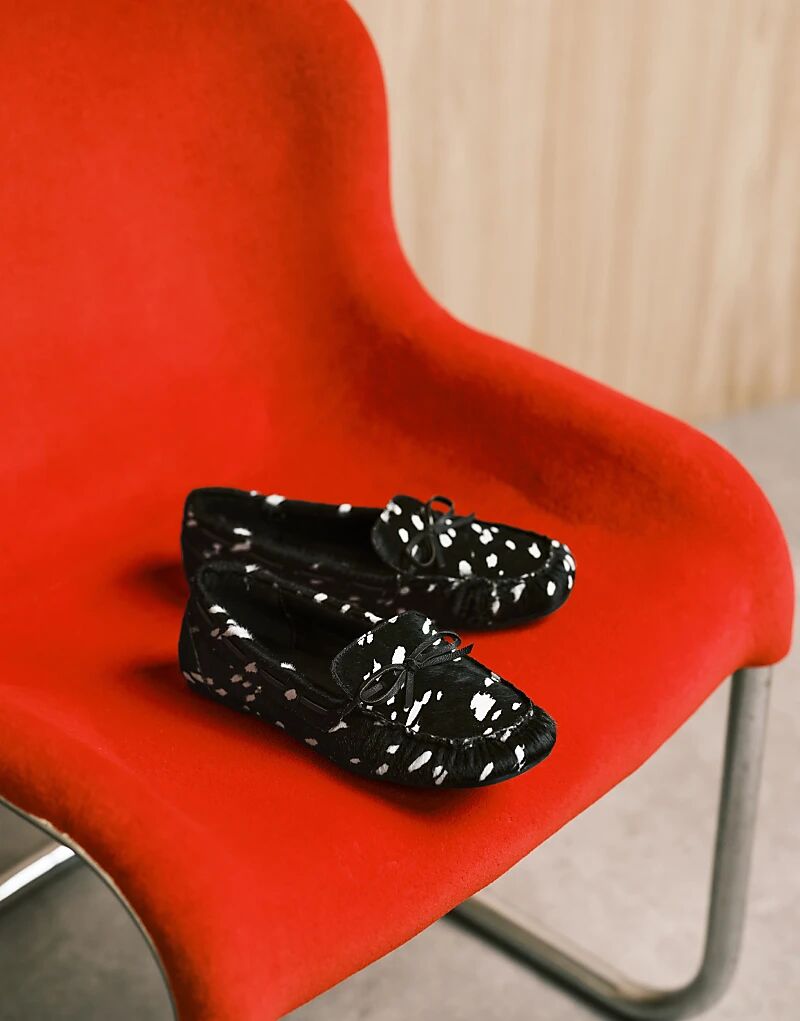 Кожаные мокасины Mirth ASOS DESIGN с бантом из коровьей шерсти