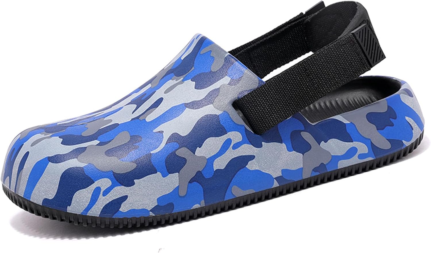

MEIAGDT Мужские и женские сабо Унисекс Садовая обувь Камуфляжные спортивные мулы Нескользящие легкие сандалии с регулируемым задним ремешком для дома, пляжа, бассейна и активного отдыха на улице, синий