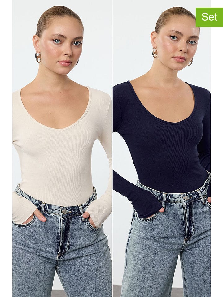 

Лонгслив trendyol, цвет creme/dunkelblau