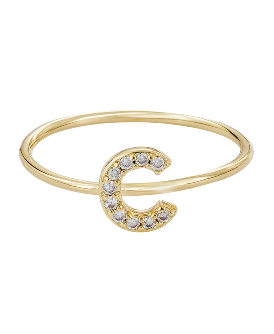 

Золотое кольцо с инициалом, украшенное кубическим цирконием, размер 6 ADORNIA, Gold-C