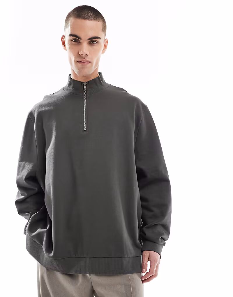 

Базовая толстовка ASOS DESIGN с четвертной молнией цвета хаки