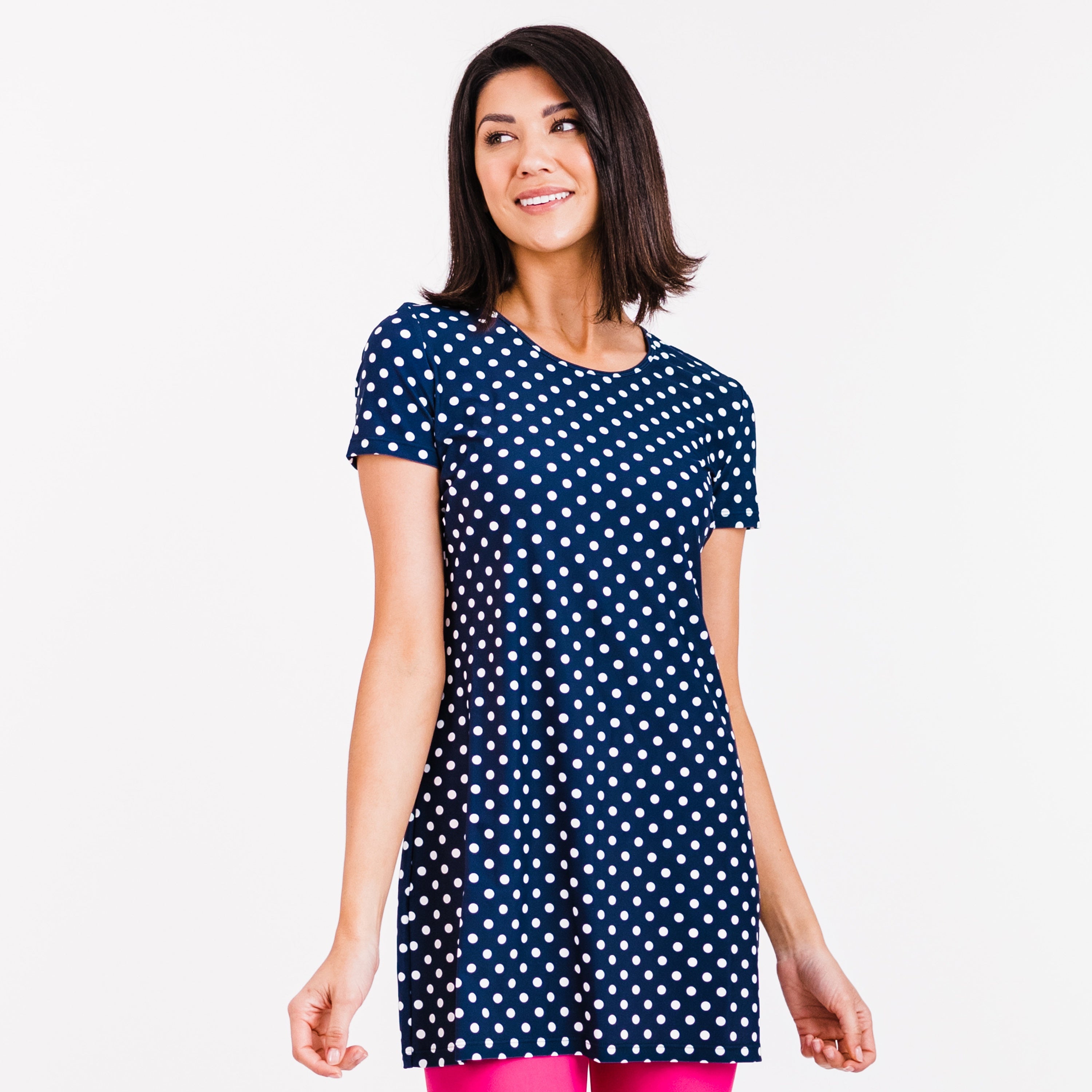 

Женская удлиненная туника для плавания Anna Calypsa, цвет navy polka dot