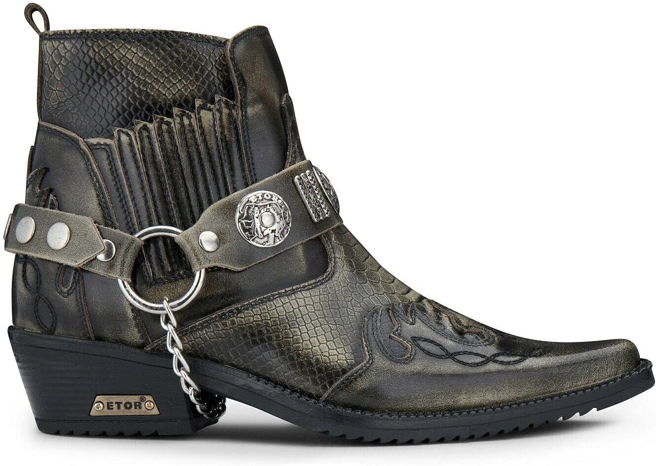 

Мужские кожаные ковбойские ботинки на лодыжку, крокодиловая кожа, кубинский каблук, мотоциклетные, танцевальные, вестерн Infinity Leather, Olive