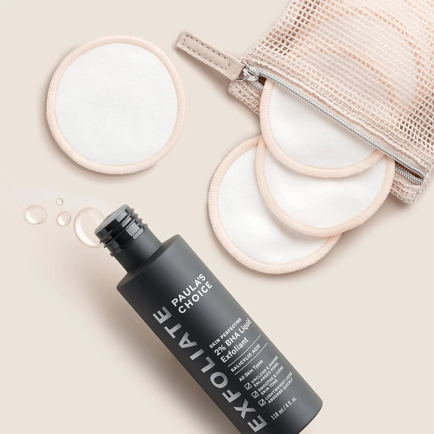 Paula’s Choice SKIN PERFECTING 2% BHA салициловая жидкость-эксфолиант и набор из 2 экологичных многоразовых ватных/бамбуковых дисков для тонера, эксфолиантов и снятия макияжа, без отдушки — фото 2