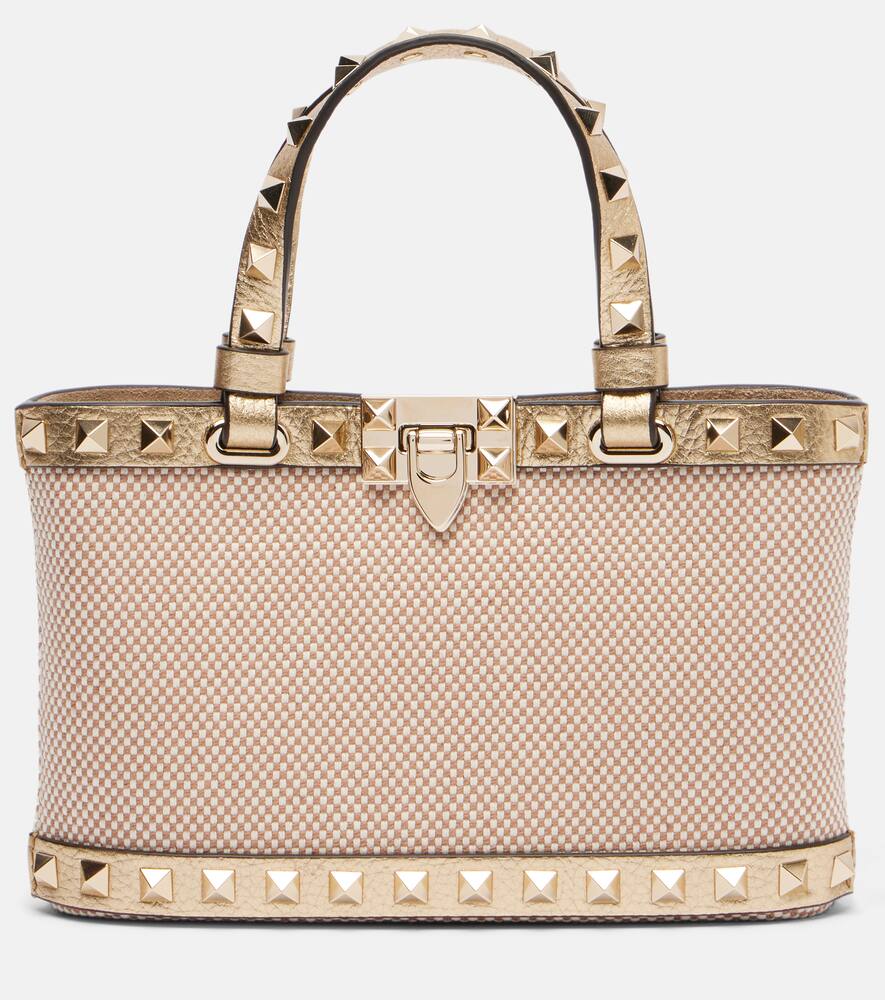 

Мини-сумка тоут с кожаной отделкой Rockstud Valentino Garavani, Naturale-Tobacco/Mekong